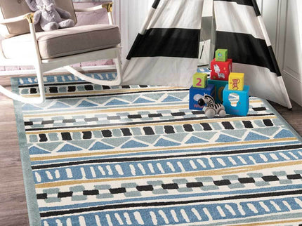 Piccolo Blue and Yellow Tribal Kids Rug