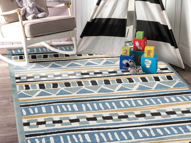 Piccolo Blue and Yellow Tribal Kids Rug
