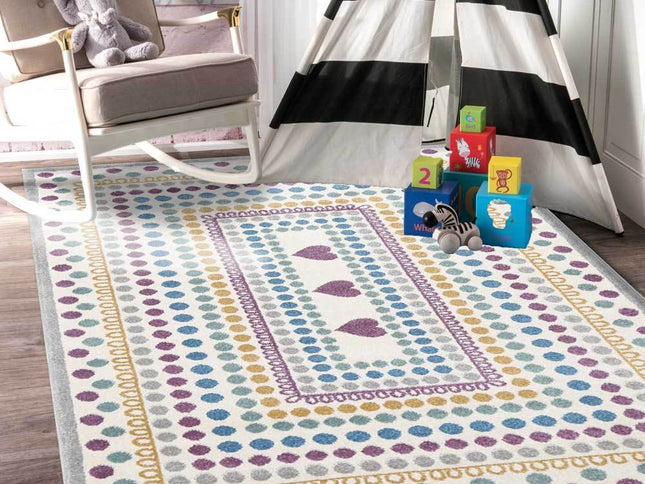 Piccolo Multi Colour and Pink Polka Dot Love Heart Kids Rug