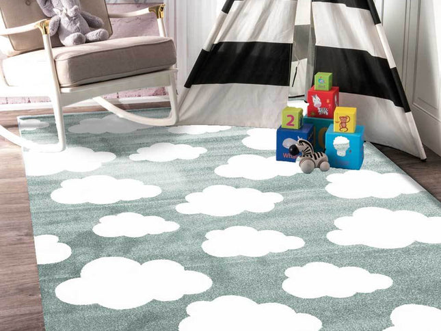 Piccolo Aqua White Cloud Kids Rug