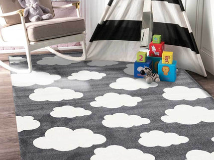 Piccolo Dark Grey and White Cloud Kids Rug