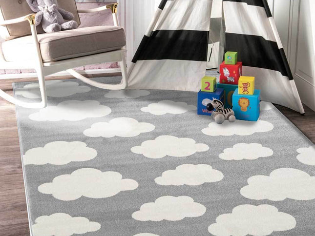 Piccolo Grey White Cloud Kids Rug