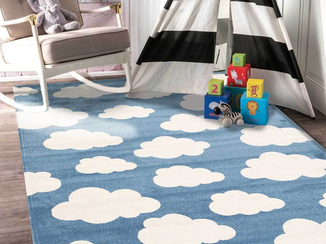 Piccolo Blue and White Cloud Kids Rug