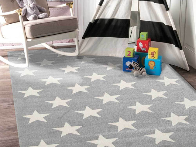 Piccolo Light Grey and White Stars Kids Rug