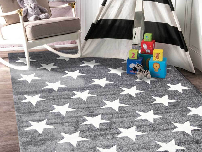 Piccolo Charcoal and White Stars Kids Rug