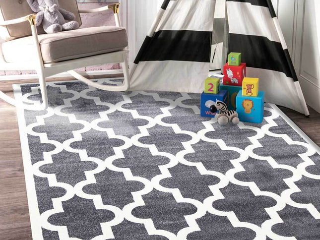 Piccolo Grey and White Lattice Pattern Kids Rug