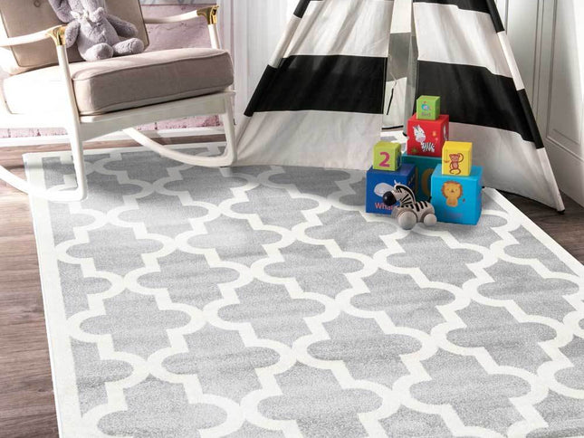 Piccolo Light Grey and White Lattice Pattern Kids Rug