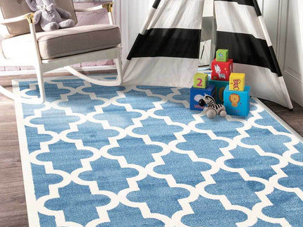 Piccolo Blue and White Lattice Pattern Kids Rug