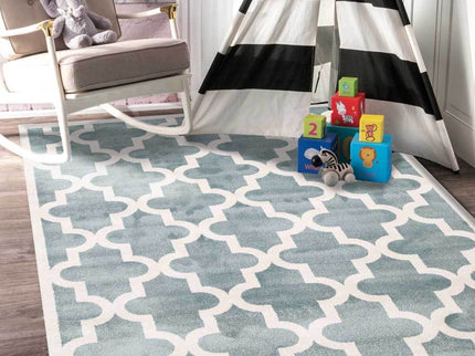 Piccolo Aqua White Lattice Pattern Kids Rug