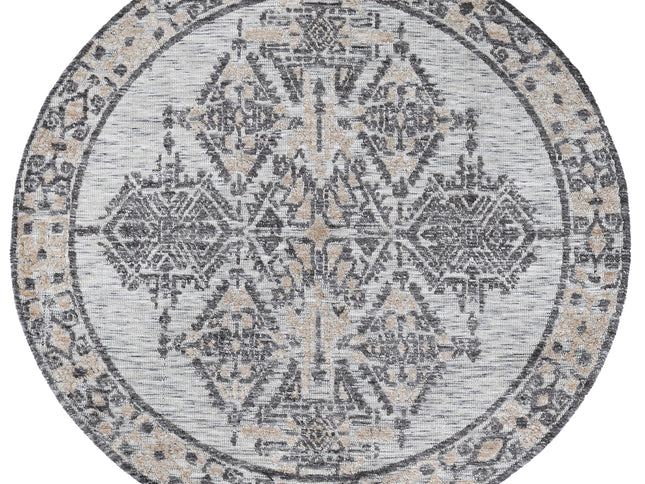 Amritsar Beas Charcoal & Beige Round Cotton Blend Rug