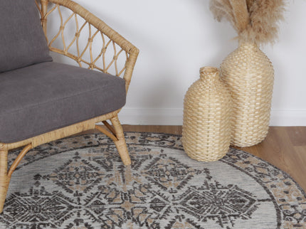 Amritsar Beas Charcoal & Beige Round Cotton Blend Rug