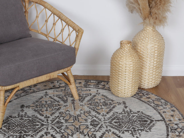 Amritsar Beas Charcoal & Beige Round Cotton Blend Rug