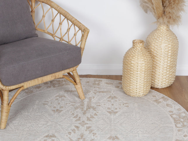 Amritsar Beas Cream Round Cotton Blend Rug