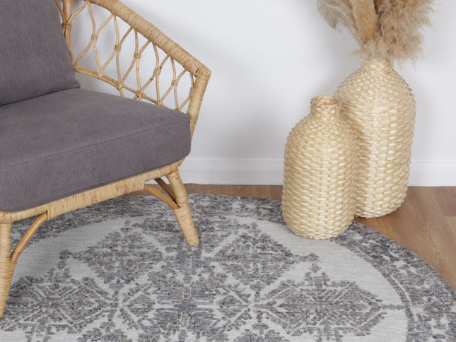 Amritsar Beas Grey Round Cotton Blend Rug