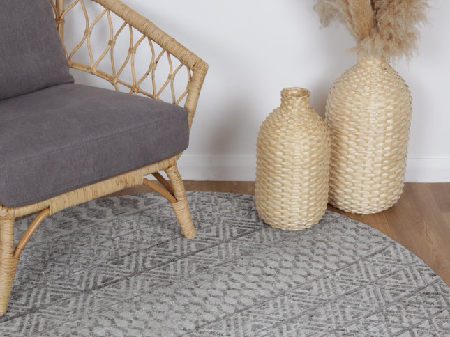 Amritsar Ramdass Grey Round Cotton Blend Rug