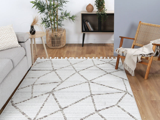 Ares Agros Geometric Cream and Beige Rug