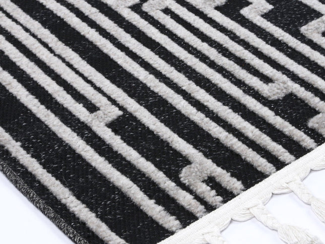 Ares Arcadia Geomteric Black and White Rug