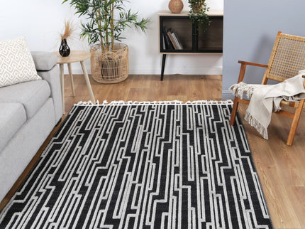 Ares Arcadia Geomteric Black and White Rug