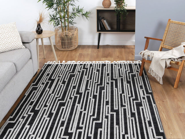 Ares Arcadia Geomteric Black and White Rug