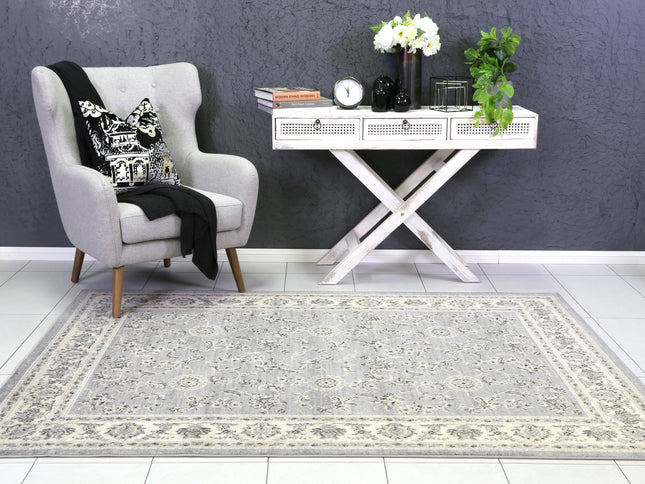 Arya Grey Cream Border Rug