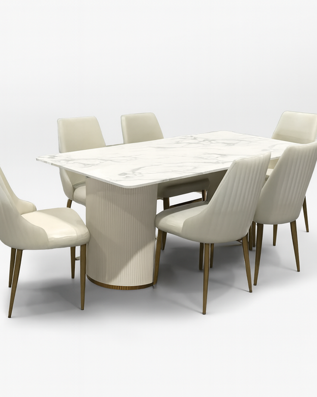 Alisa 7Pce Dining Set - White/Gold