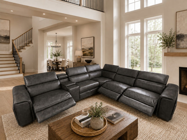 Axle Leather Corner Er Lounge - Charcoal
