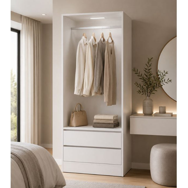 Botany Hanging Wardrobe with Drawers 800 - White