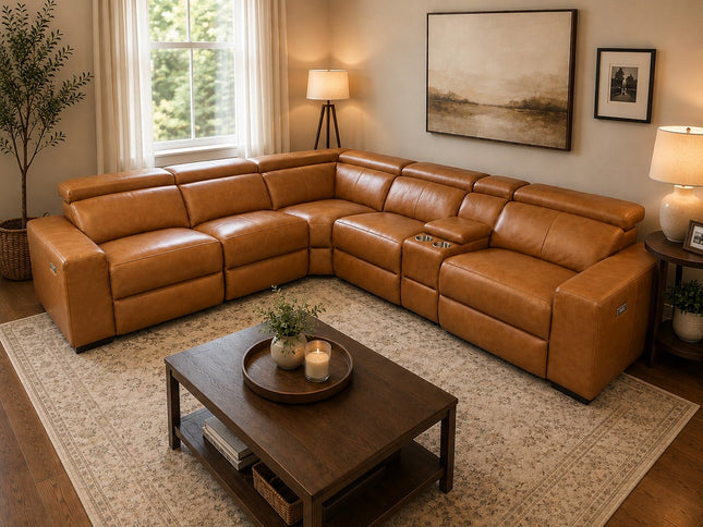 Braxton Leather Corner Er Lounge - Chestnut