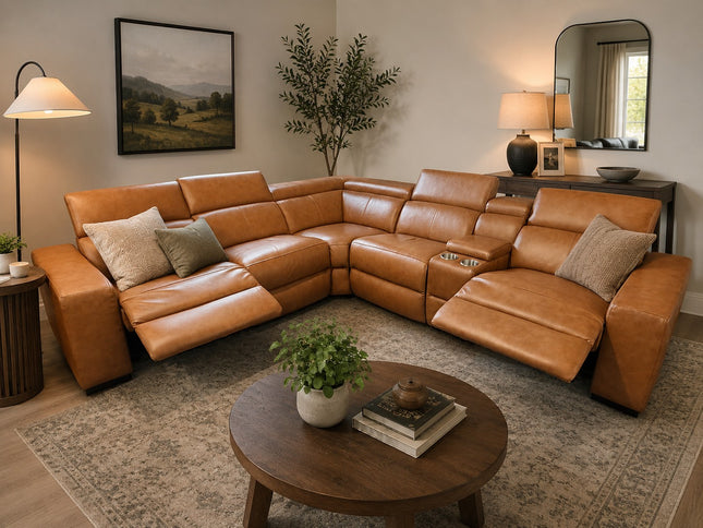 Braxton Leather Corner Er Lounge - Chestnut