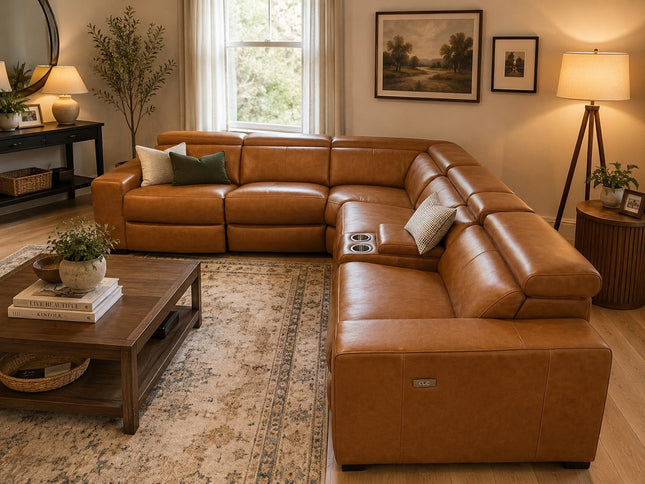 Braxton Leather Corner Er Lounge - Chestnut