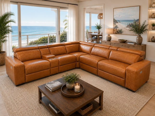 Braxton Leather Corner Er Lounge - Chestnut