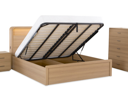 Camden Queen Bed With Gas Lift Storage  - Prime Oak