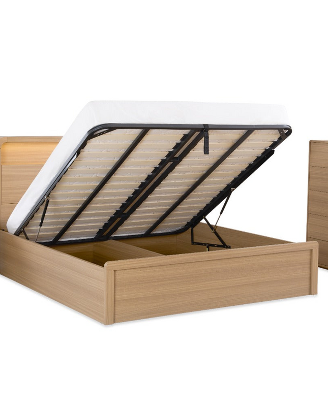 Camden Queen Bed With Gas Lift Storage  - Prime Oak