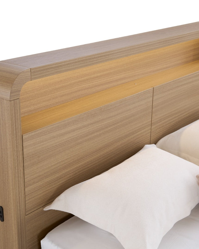 Camden Queen Bed With Gas Lift Storage  - Prime Oak