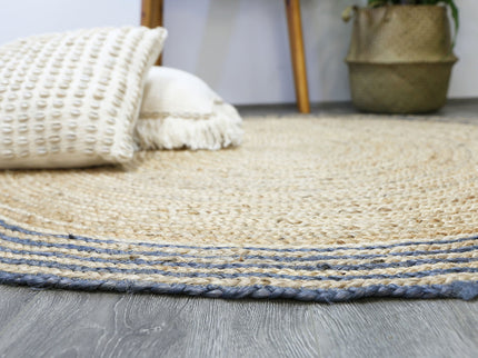 Capri Grey Natural Round Boarder Rug