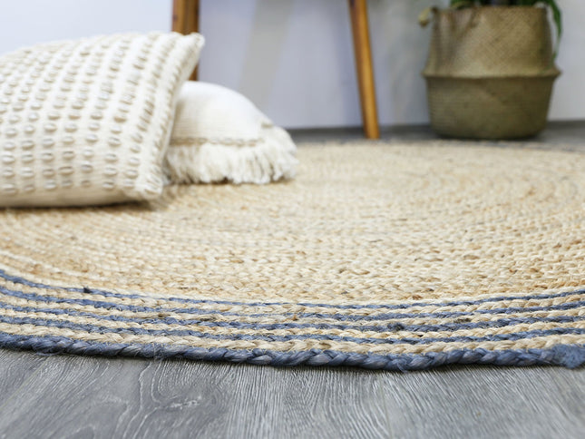 Capri Grey Natural Round Boarder Rug