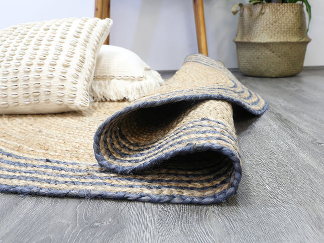 Capri Grey Natural Round Boarder Rug