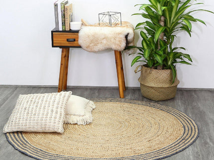 Capri Grey Natural Round Boarder Rug