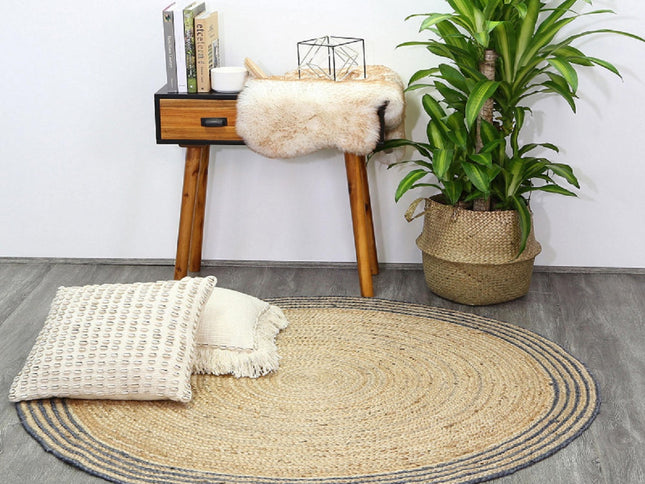 Capri Grey Natural Round Boarder Rug