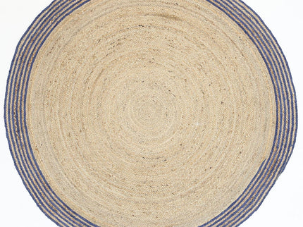 Capri Navy Blue Natural Round Boarder Rug