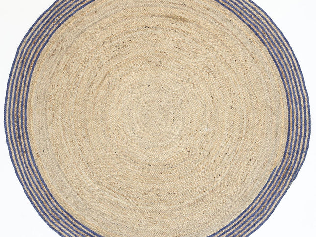 Capri Navy Blue Natural Round Boarder Rug