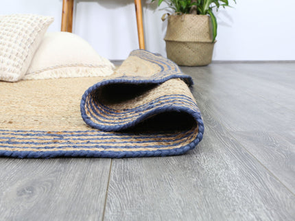 Capri Navy Blue Natural Round Boarder Rug