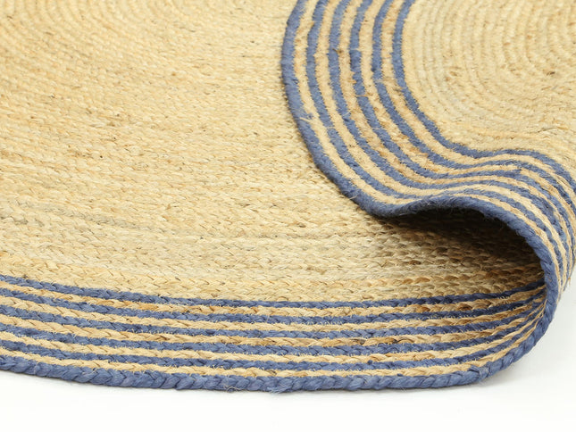 Capri Navy Blue Natural Round Boarder Rug