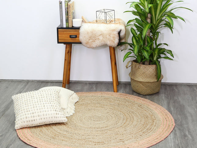 Capri Pink Natural Round Boarder Rug