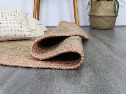 Capri Pink Natural Round Boarder Rug
