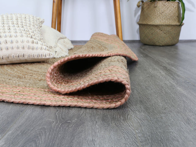 Capri Pink Natural Round Boarder Rug