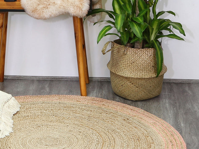 Capri Pink Natural Round Boarder Rug
