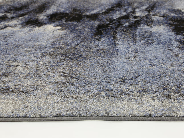 Chelsea Blue and Grey Abstract Bordered Modern Rug