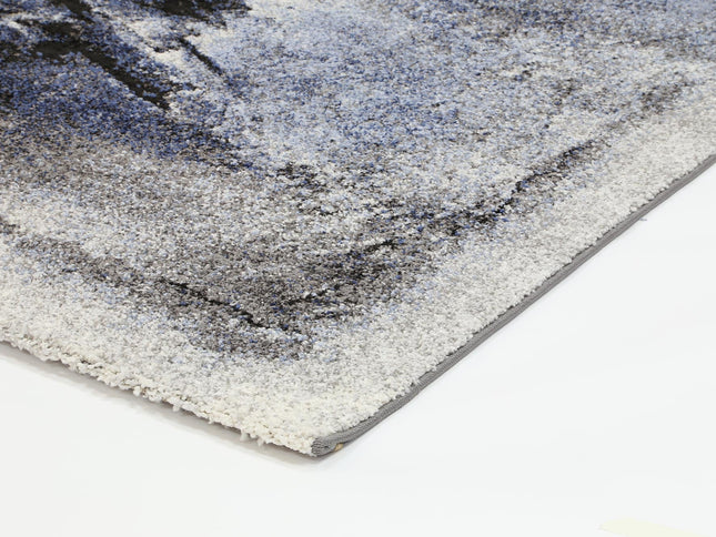 Chelsea Blue and Grey Abstract Bordered Modern Rug