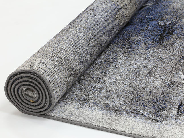 Chelsea Blue and Grey Abstract Bordered Modern Rug